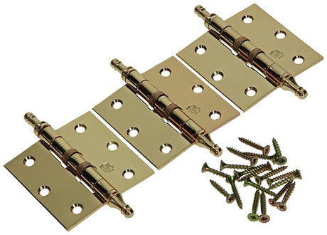 Yale 1019138 - 3 scharnieren met kogellager vermessingd vaasknop 76x76mm | 2 stuks