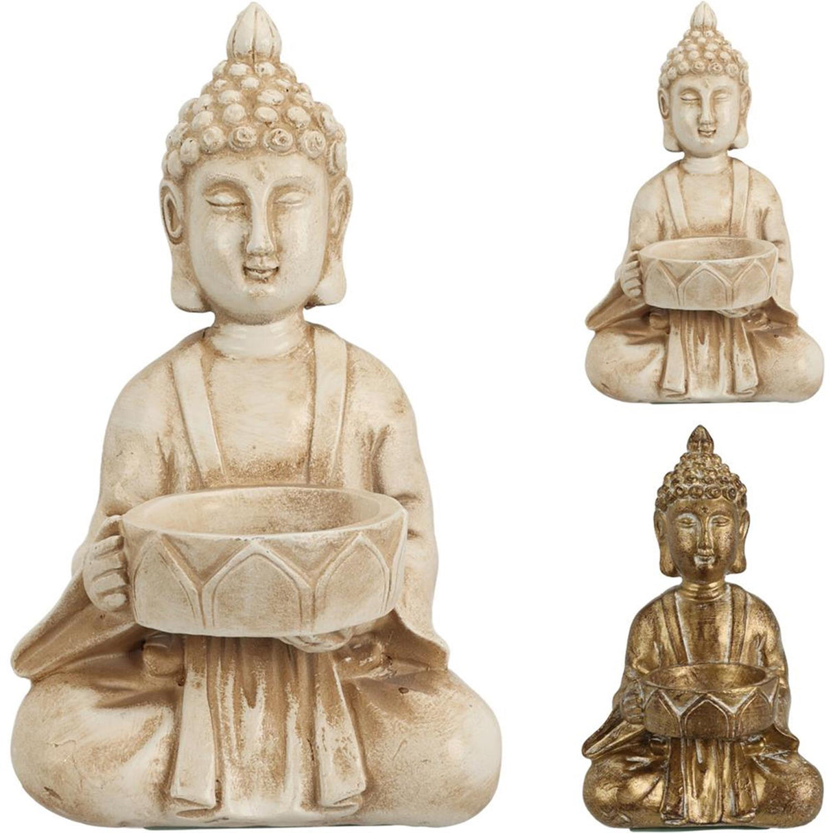 Home Styling Buddha Teelichthalter Gold Creme
