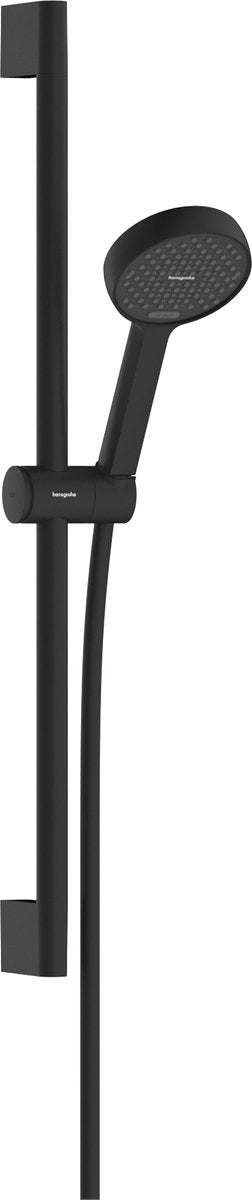 Hansgrohe activatera s – Duschset – Ecosmart+ Wassersparen – Auswahl per Knopfdruck – Größe 95 mm – mit Schiebestange 65 cm – 2 Strahlfunktionen – mattschwarz