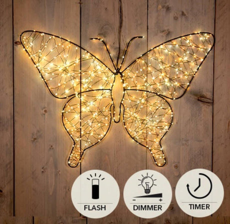 Anna's collection verlichte vlinder 43cm 600led ip44 met flitsfunctie timer dimmer