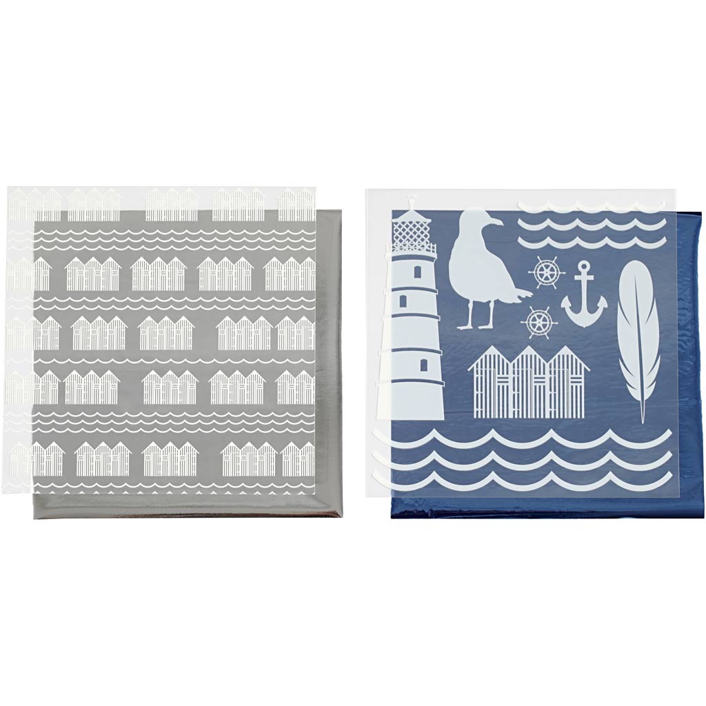 Creativ Company Dekofolie und Transferbogen, Leuchtturm, Bogen 15x15 cm, blau, silber, 2x2 Bogen 1 Karton