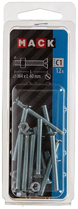 Mack 1017495 - metaalschroef verz. kop + moer verz. 12st m4 x 40 mm | 10 stuks