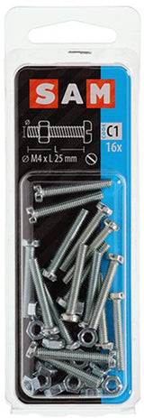 Mack 1017519 - metaalschroef cyl. kop + moer verz. 16 st m4 x 25 mm | 10 stuks