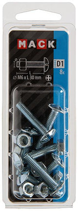 Mack 1017553 - kachelbout + moer staal verzinkt 8 st m6 x 30 mm | 5 stuks