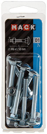 Mack 1017571 - houtbout + moer staal verzinkt7 st m6 x 50 mm | 5 stuks