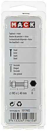 Mack 1017602 - tapbout + moer staal verzinkt 10 st m5 x 40 mm | 10 stuks