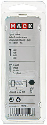 Mack 1017613 - tapbout + moer staal verzinkt 6 st m8 x 30 mm | 5 stuks