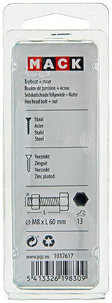 Mack 1017617 - tapbout + moer staal verzinkt 4 st m8 x 60 mm | 10 stuks