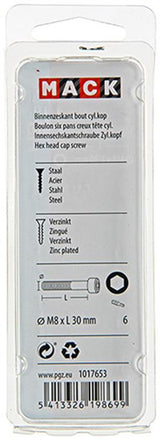 Mack 1017653 - binnenzeskant bout cyl.kop verz. 4 st m8 x 30 mm | 10 stuks