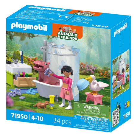 Playmobil | Tierfreunde | Badespaß für Haustiere | Spielzeug ab 4 Jahren | Geschenk für Kinder | regt Kreativität und Interaktion mit Tieren an | Tierpflege und Baden mit Zubehör | 71950