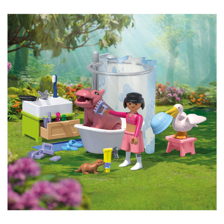 Playmobil | Tierfreunde | Badespaß für Haustiere | Spielzeug ab 4 Jahren | Geschenk für Kinder | regt Kreativität und Interaktion mit Tieren an | Tierpflege und Baden mit Zubehör | 71950
