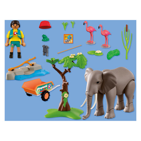 Playmobil Tiere Freunde Elefant mit Tierpfleger | Zoo-Spielzeugset mit 4 Tieren und Gehegezubehör | für Kinder ab 4 Jahren | 72068