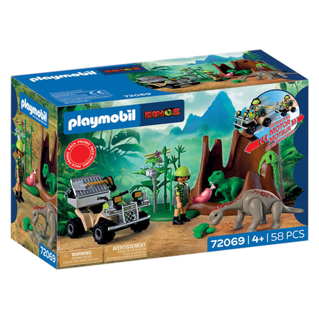 Playmobil | Dinosaurier | Dinosaurier-Versteck | Dino-Entdecker mit Quad, Baby-T-Rex und Baby-Brachiosaurus | Kinderspielzeug für Kinder ab 4 Jahren | 72069