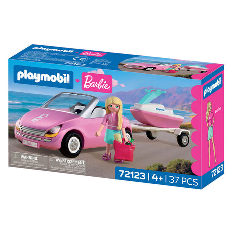 Playmobil barbie cabriolet speelgoedauto met jetski en accessoires.