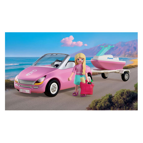 Playmobil barbie cabriolet speelgoedauto met jetski en accessoires.