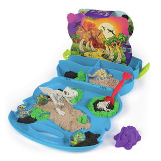 Kinetischer Sand – T-Rex-Entdeckungsset mit 680 g Spielsand, 5 multifunktionalen Fossilienformen und Schaufel – in Aufbewahrungsbox – sensorisches Spielzeug