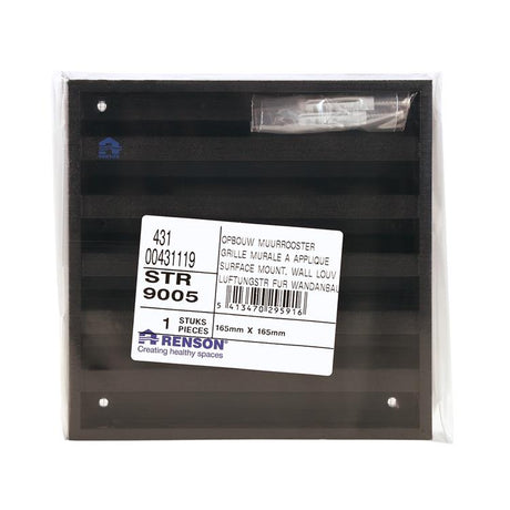 Renson 1058000 - opbouwmuurrooster met gaas 431 (165x165) ral 9005 zwart | 2 stuks