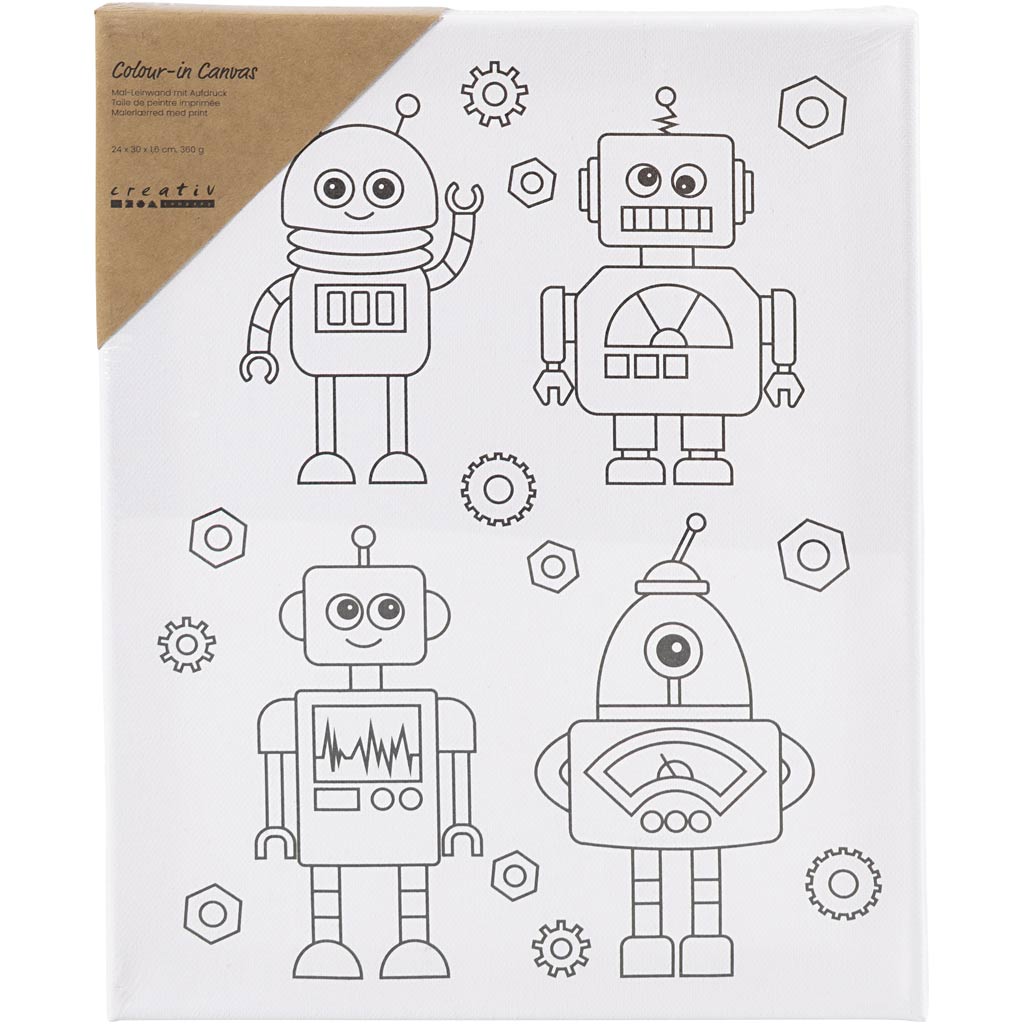 Creativ Company Malleinwand mit Druck, Roboter, D: 1,6 cm, Größe 24x30 cm, 360 g, 1 Stück