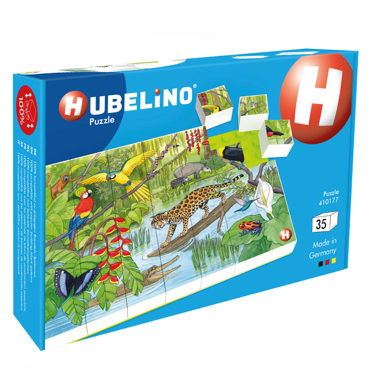 Hubelino Block Puzzle Animali selvatici nella foresta pluviale tropicale, 35 °.