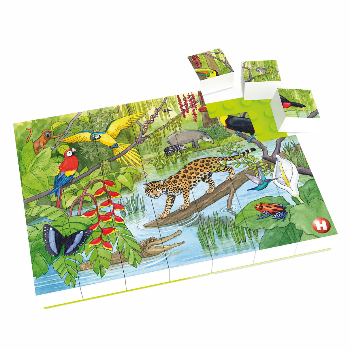 Hubelino Block Puzzle Animali selvatici nella foresta pluviale tropicale, 35 °.