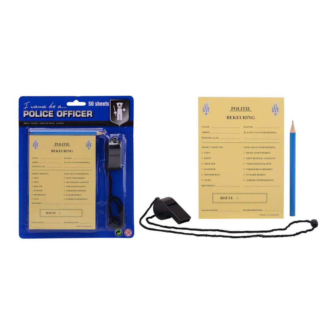 Johntoy Polizei-Quittungsbuch mit Bleistiftpfeife