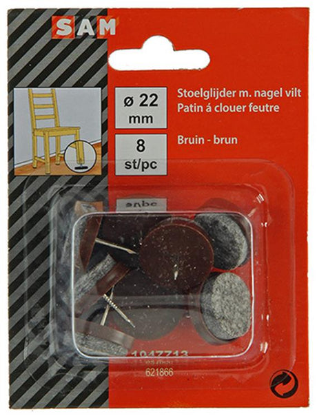 Mack 1047713 - stoelglijder met nagel vilt bruin ø 22 mm 8 st pcs | 6 stuks