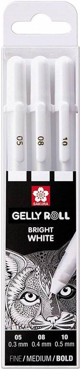 Sakura basic set 3 gelpennen zuiver wit fijn medium dik