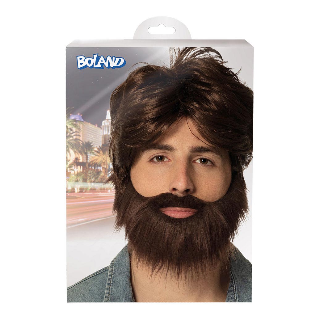 Boland pruik met baard en snor