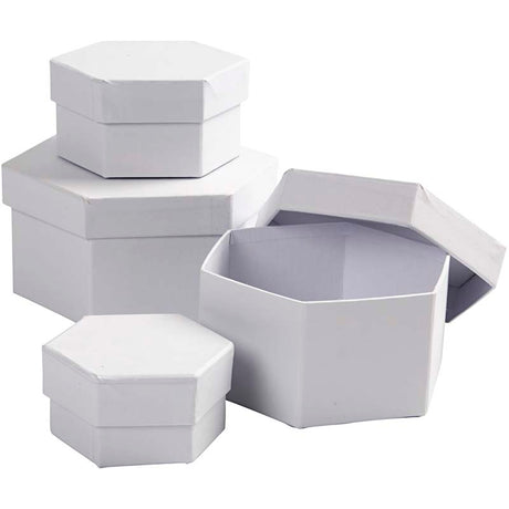 Creativ Company Sechseckdosen, H: 4+5+6+7 cm, T 6,5+8+10+12 cm, weiß, 4 Stück 1 Set