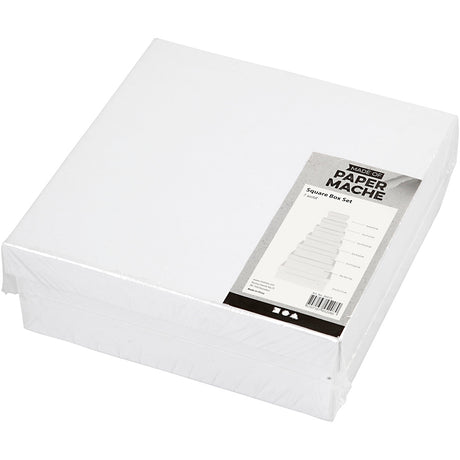 Creativ Company quadratische Boxen, H: 4,5+5+5,5+6+6,5+7+7,5 cm, Maße 9+11+13+15+17+19+21 cm, weiß, 7 Stück 1 Set
