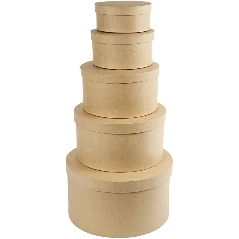 Creativ Company runde Hutschachteln, H: 8+10+13+15+19 cm, T 16,5+18,5+24+28,5+35,5 cm, 5 Stück 1 Set