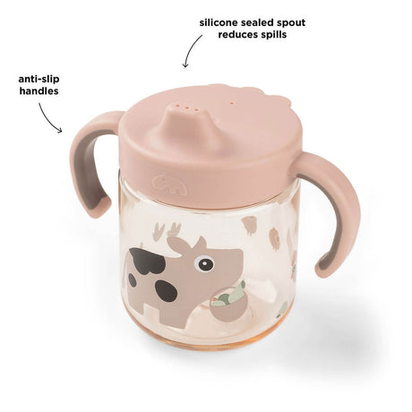 Done by deer oefenbeker met tuit en handgrepen tiny farm - roze