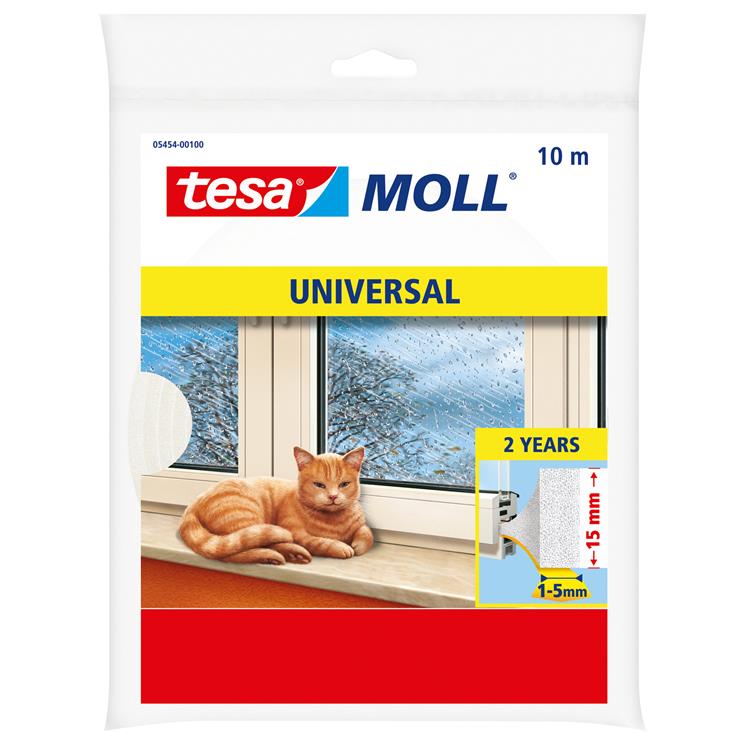 Tesa moll tochtstrip - schuimprofiel - voor ramen en deuren - wit - 10 meter x 15 mm