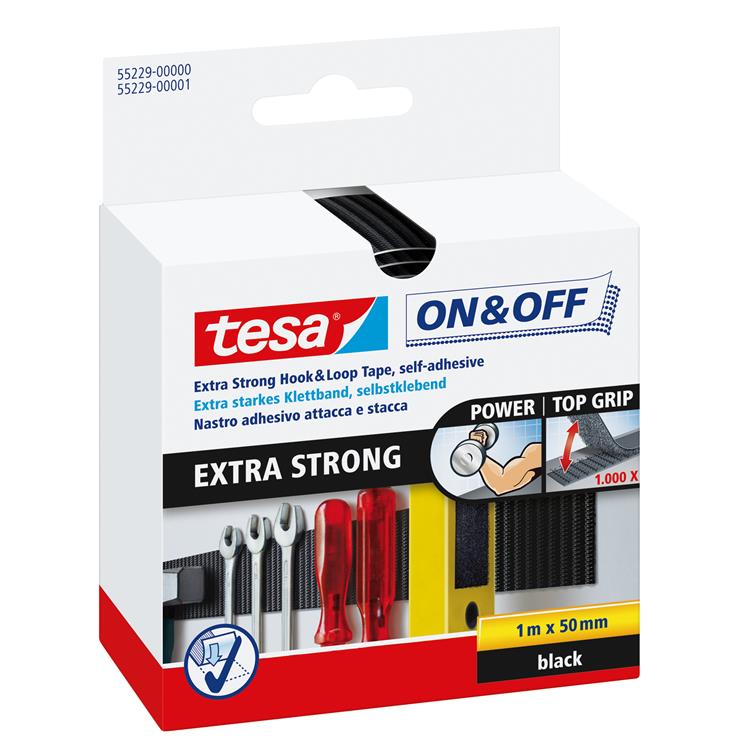 Tesa -Velcro Klettband 55229-zw - 50 mm x 1 m - Schwarz
