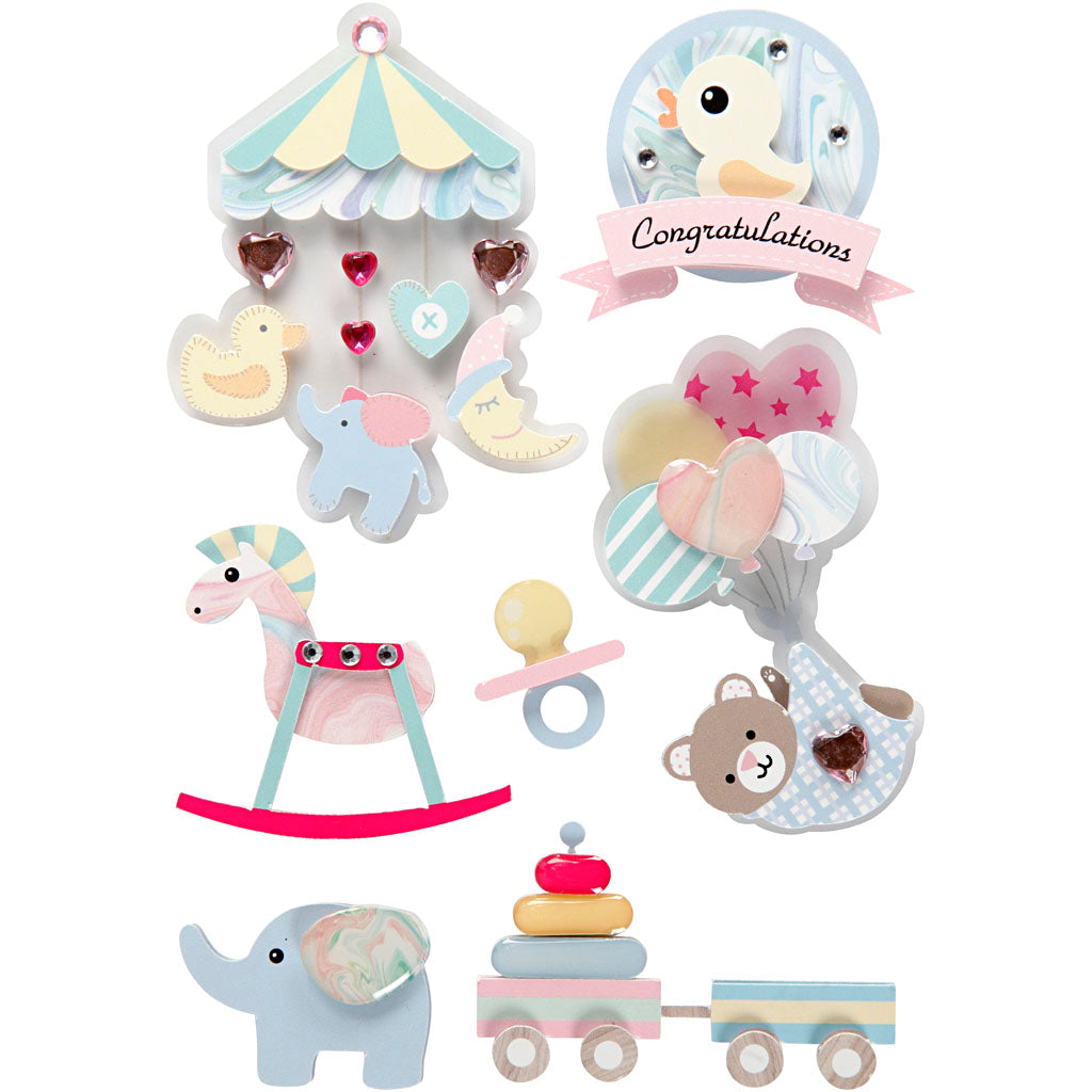 Creativ Company 3D-Sticker, Baby, H: 25-70 mm, B: 20-55 mm, Stärke 7 mm, 8 Stück 1 Box