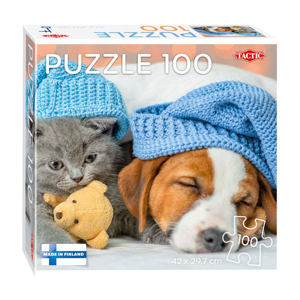 TAKTIK Jigsaw Puzzle Cute Kitten og Sleepy Dog, 100 ..