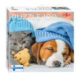 Taktisches Puzzle -Puzzle süßes Kätzchen und schläfriger Hund, 100..