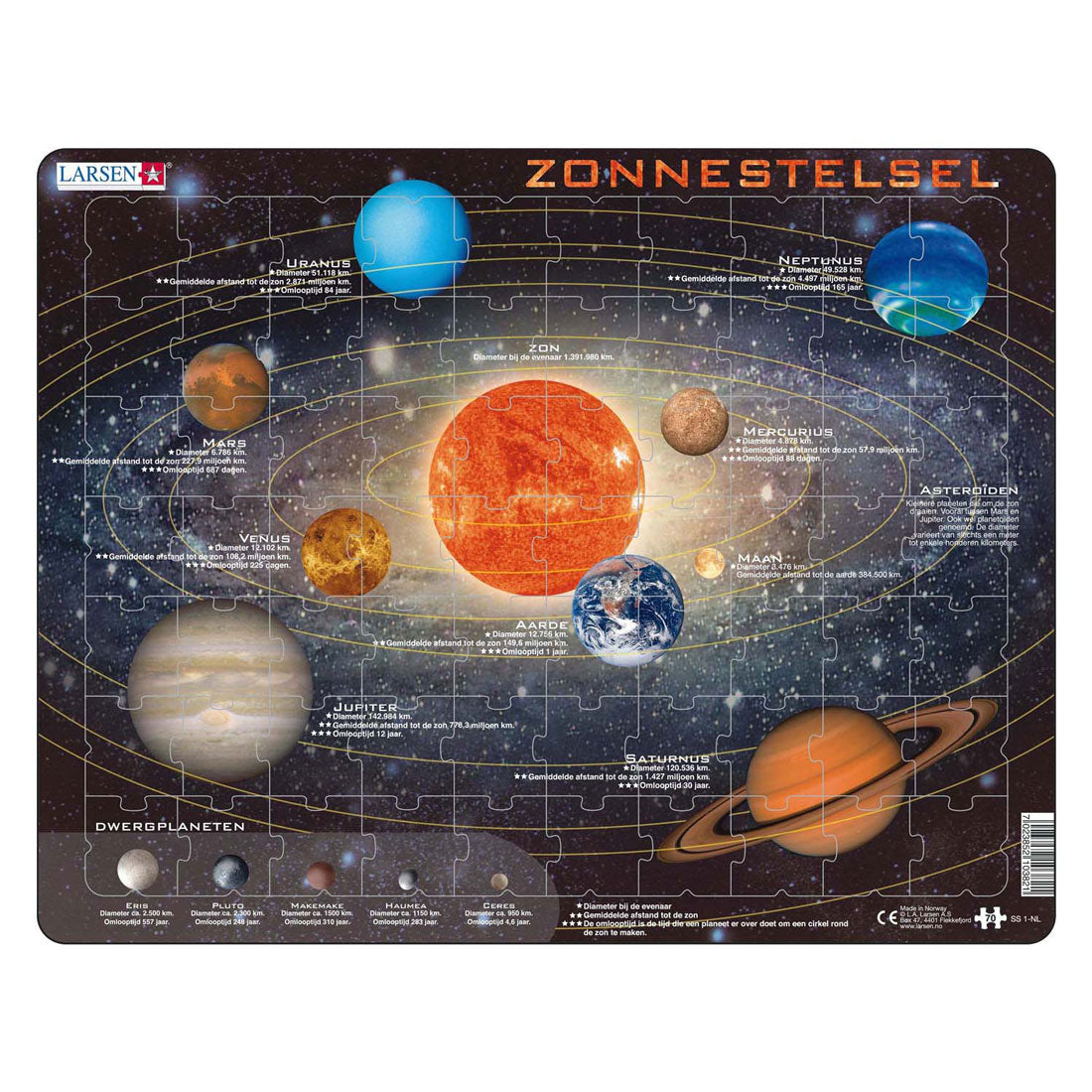 Selecta Larsen Puzzle Das Sonnensystem, 70 Teile.