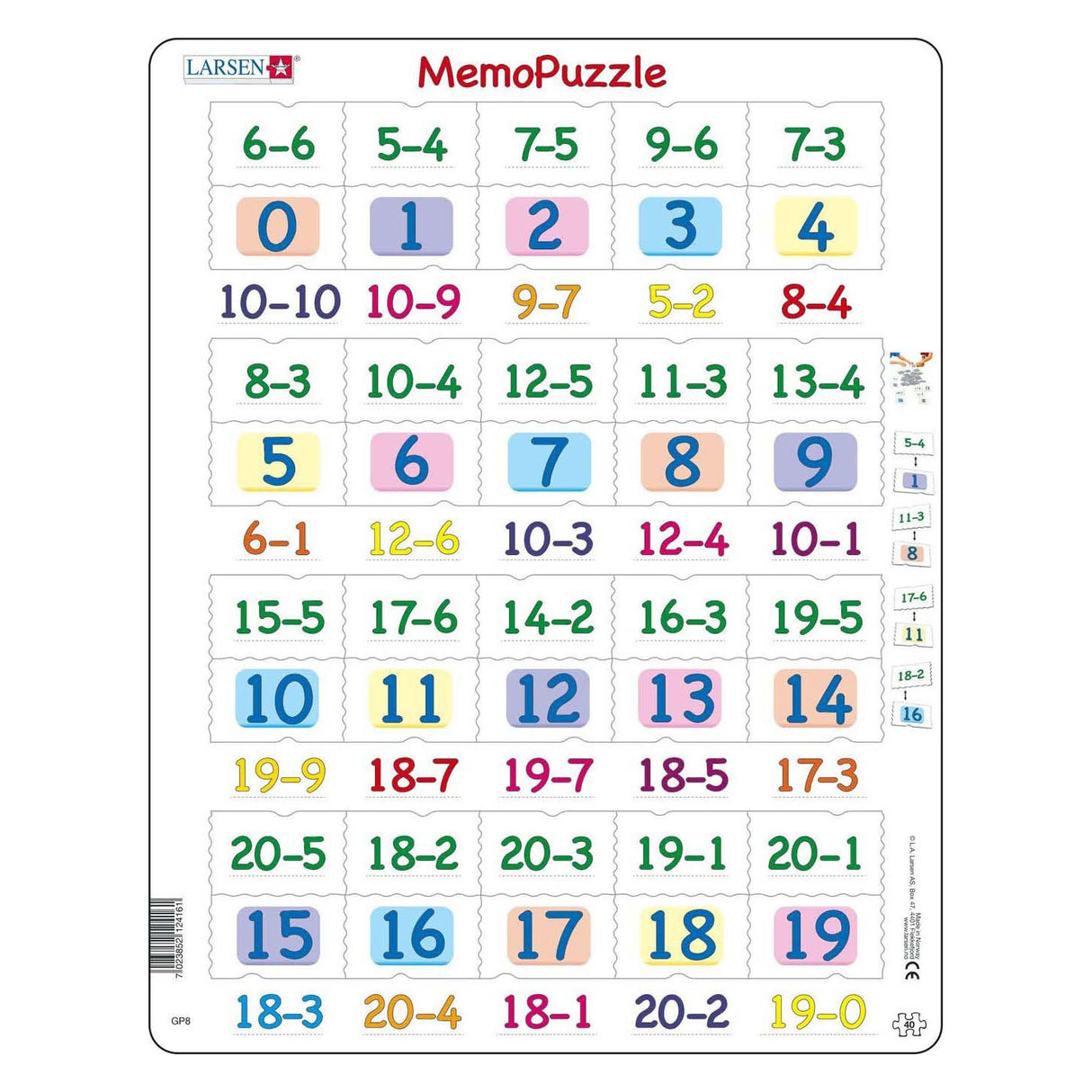 Selecta Larsen Memo-Puzzle – Subtraktion mit Zahlen von 0–20, 40 Teile.