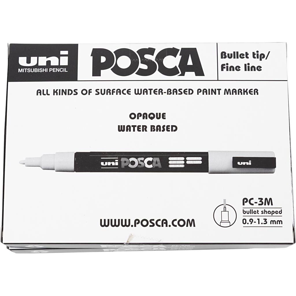Uni-Posca Posca-Marker, Größe PC-3m, Strichbreite 0,9–1,3 mm, fein, verschiedene Farben, 12 Stück 1 Box