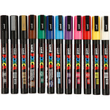 Uni-Posca Posca-Marker, Größe PC-3m, Strichbreite 0,9–1,3 mm, fein, verschiedene Farben, 12 Stück 1 Box