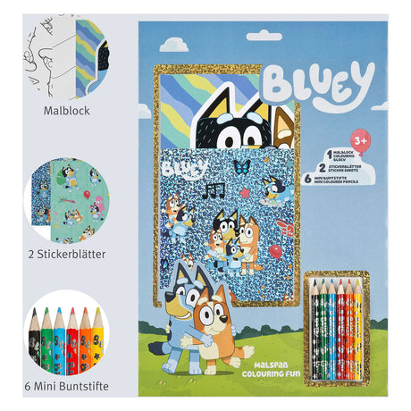 Undercover-Farbblock in Blau mit Buntstiften und Aufklebern