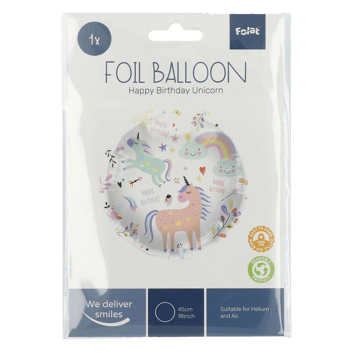 Foil balloon Happy Birthday Unicorns 45cm.