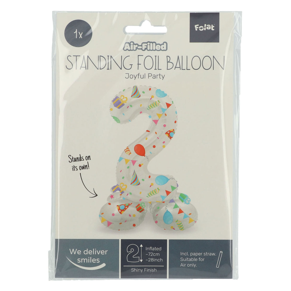 Folat bv stehender Folienballon „Frohe Party“ Nummer 2 – 72 cm