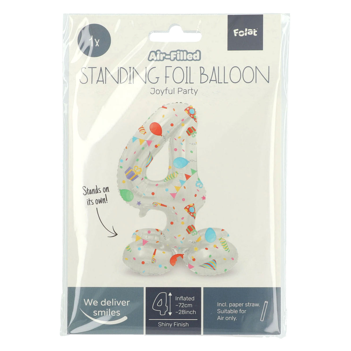 Standing foil balloon Joyful Party number 4 -72cm