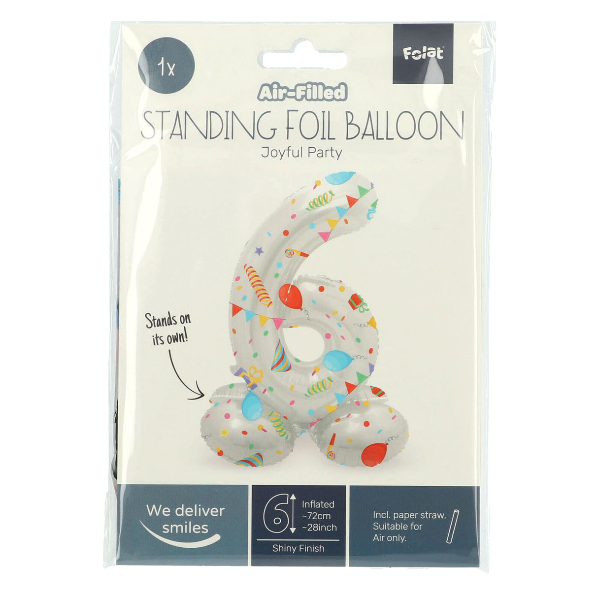 Folat BV Stehende Folienballon Freude Party Nummer 6 -72 cm