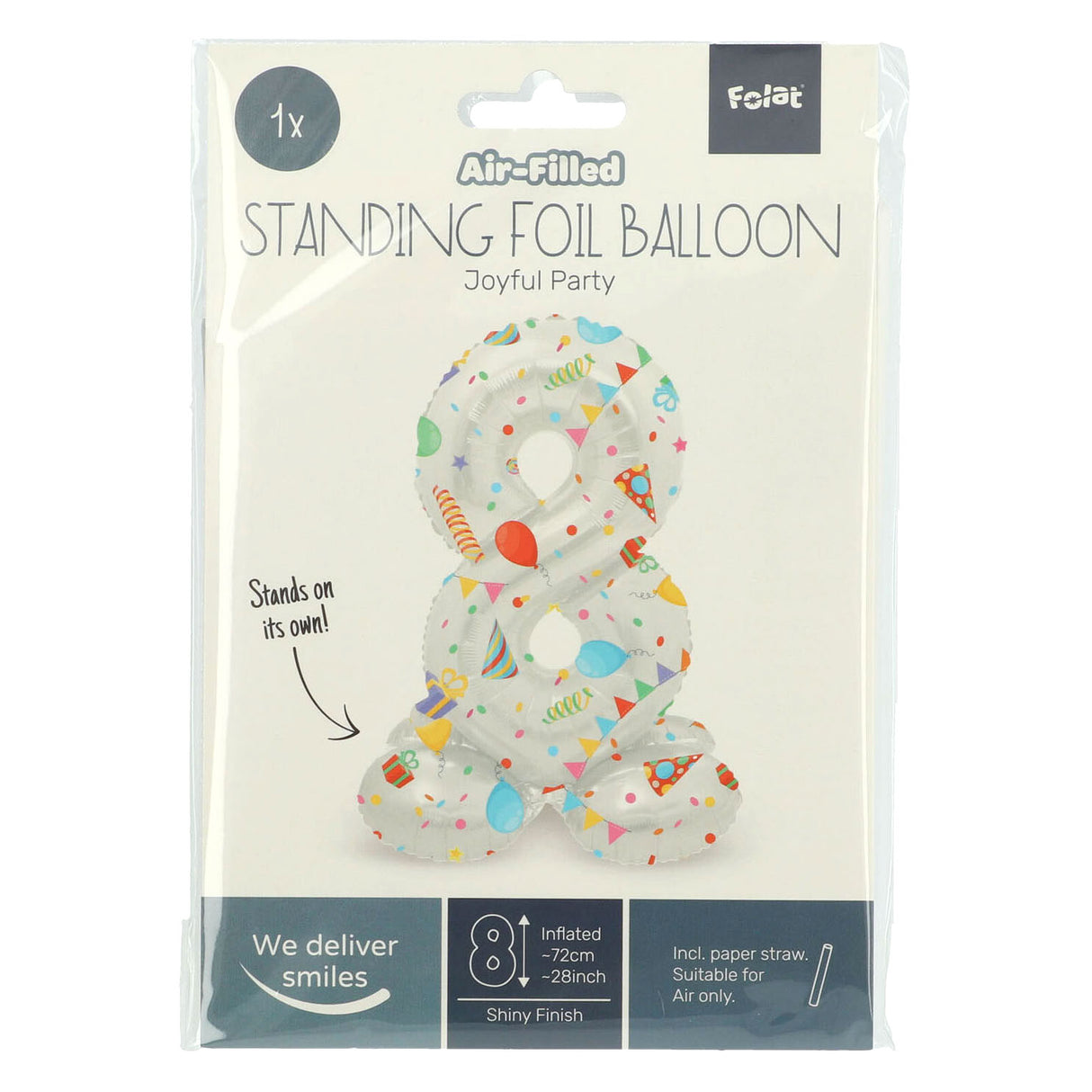 Standing foil balloon Joyful Party number 8 -72cm