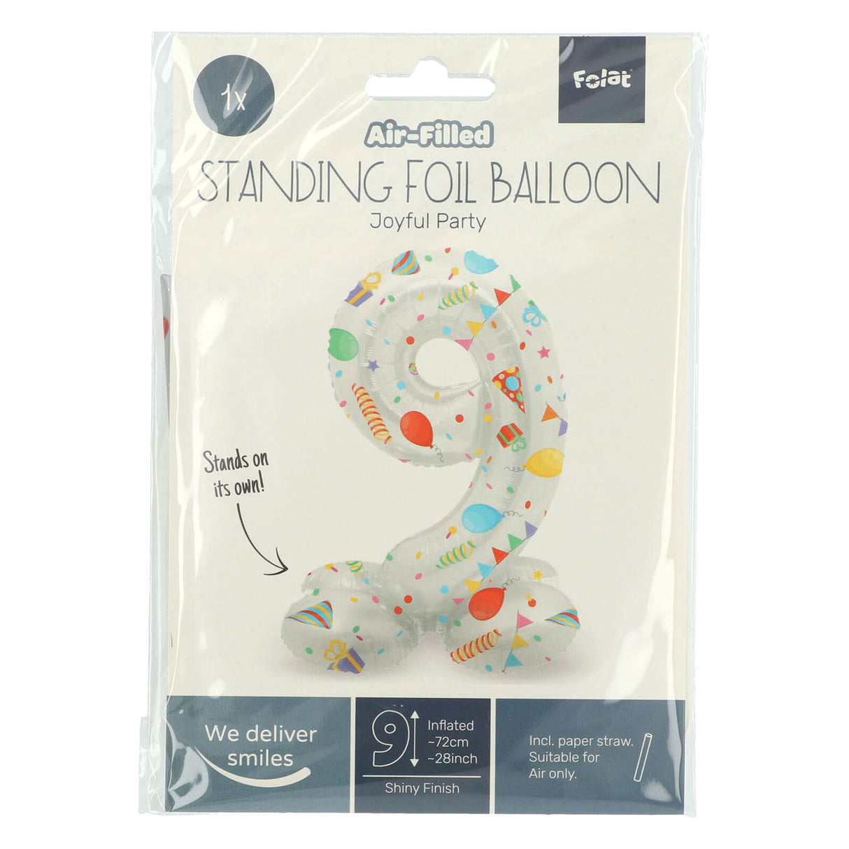 Stojící fólie balón radostná párty číslo 9 -72 cm