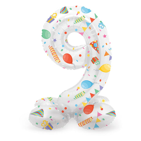 Folat bv stehender Folienballon „Frohe Party“ Nummer 9 – 72 cm