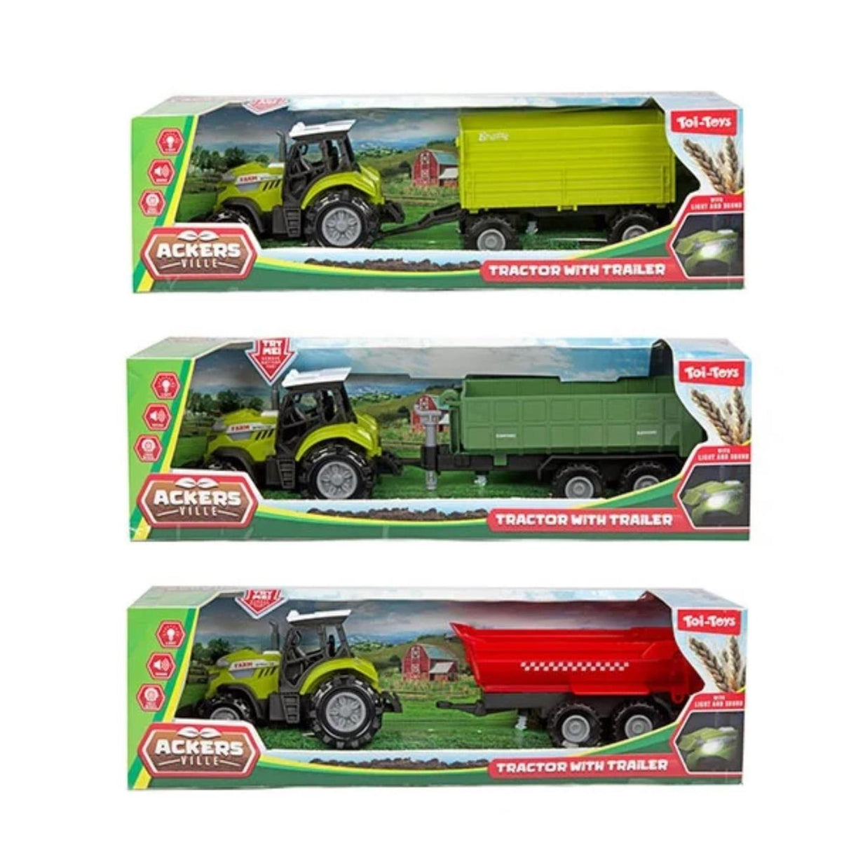 Toi-Toys Ackers Ville Traktor mit Anhänger + Licht und Sound sortiert